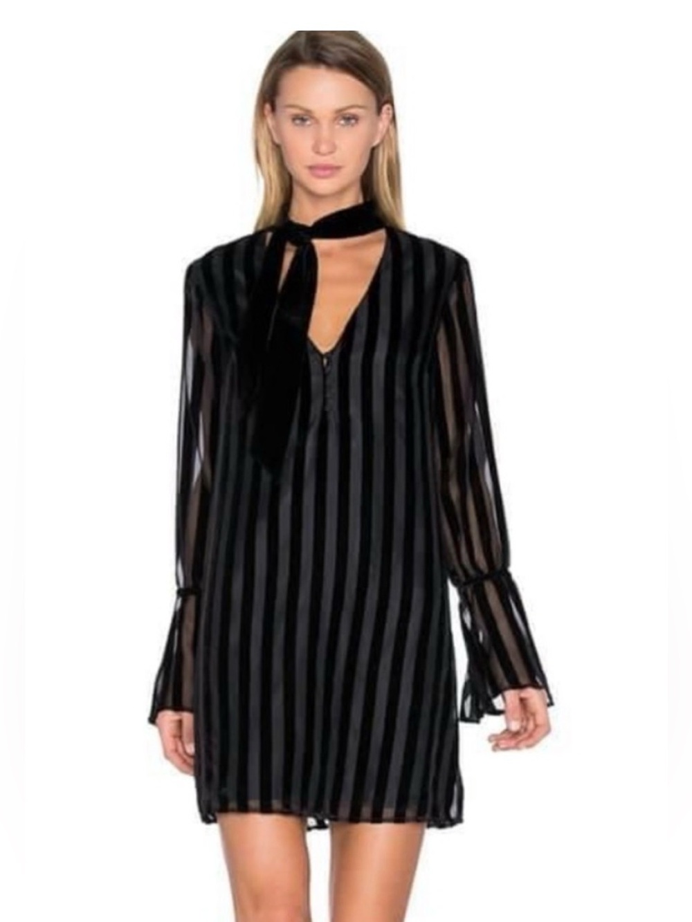 NWOT Black Striped Sheer and Velvet Subtle Stripe Dress